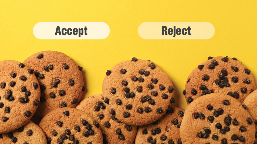 Cookies med knapperne Accept og Reject på gul baggrund